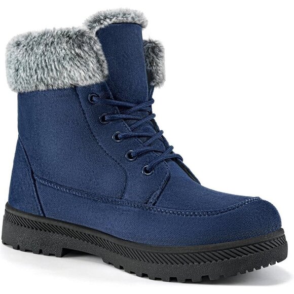 Shoes - Alicegana Women's Winter Boots Snow Warm Fur Lined Lace Up Blue Non Slip Boots
